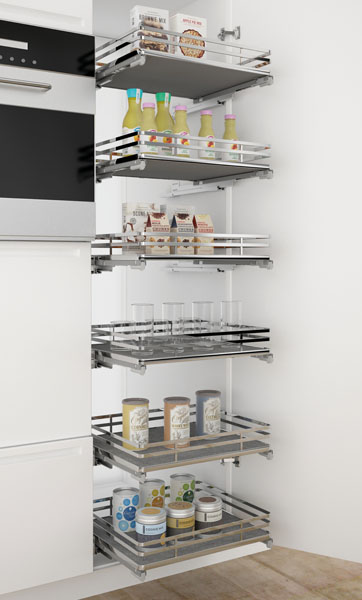 Corner carousel unit making use of kitchen corner space