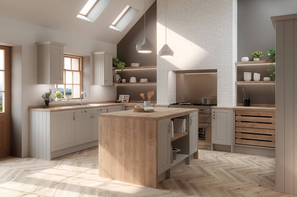 Solid Ash Fitted Kitchen in Oyster - The Panelling Centre